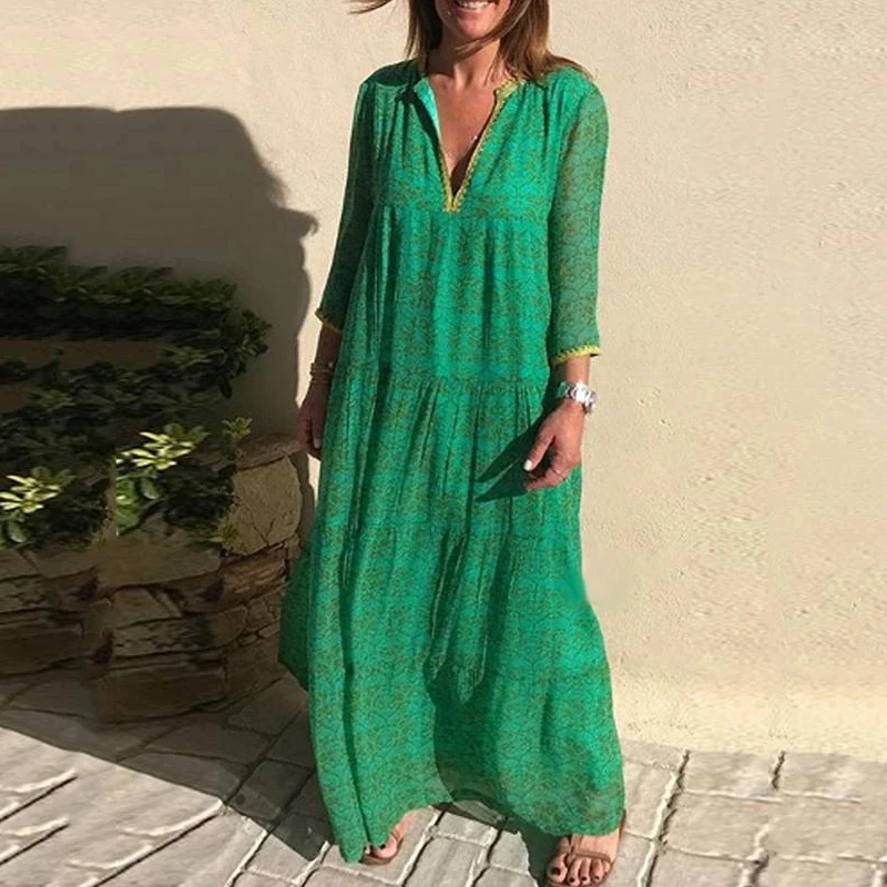 Women's Long Sleeve Bohemian Maxi Dresses Summer Ruffle Vintage Elegant Retro Boho Floral Large Size V-Neck Dress Vestidos
Women's Long Sleeve Bohemian Maxi Dresses Summer Ruffle Vintage Elegant Retro Boho Floral Large Size V-Neck Dress Vestidos