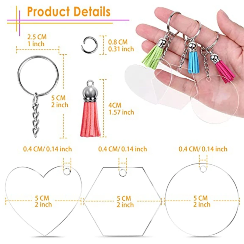 Acrylic Keychain Blank Acrylic Transparent Ornament Pendants and Round Keychain Tassels Jump Rings Set for DIY Craft
Acrylic Keychain Blank Acrylic Transparent Ornament Pendants and Round Keychain Tassels Jump Rings Set for DIY Craft