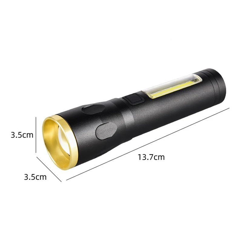 Built in lithium battery LED4 core xhp90 + side cob telescopic 4-gear flashlight with USB cable
Built in lithium battery LED4 core xhp90 + side cob telescopic 4-gear flashlight with USB cable