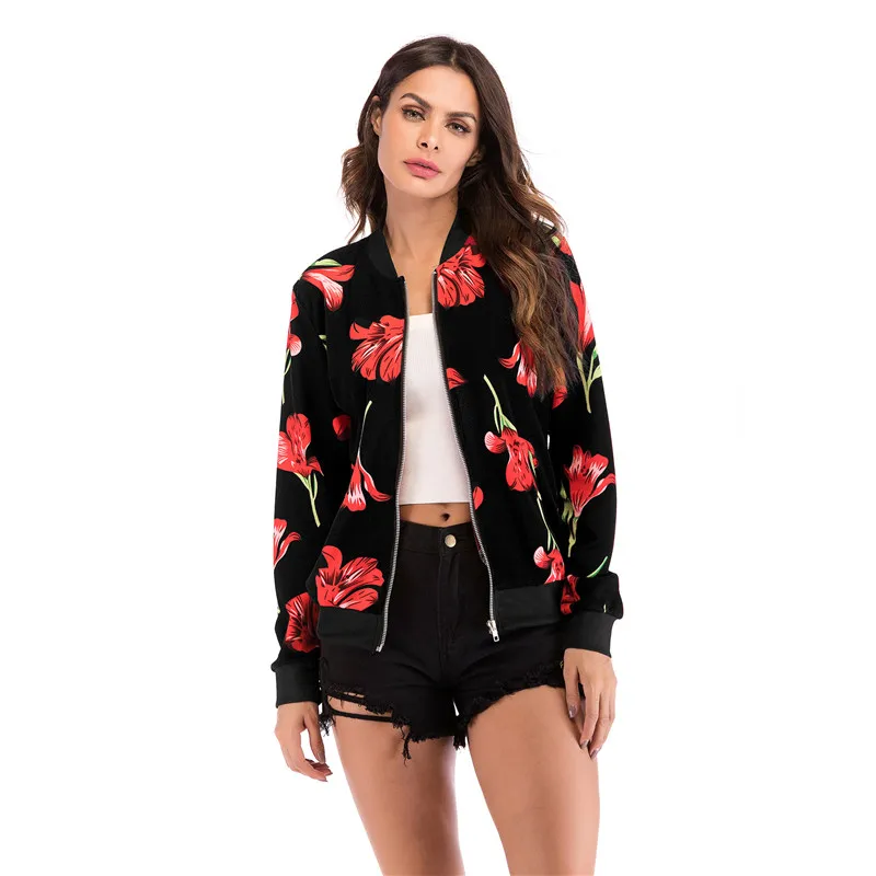 Print Bomber Jacket Women Flowers Zipper Up Retro Coat Spring 2019 Summer Long Sleeve Basic Plus Size Short Biker Jackets Female 
Print Bomber Jacket Women Flowers Zipper Up Retro Coat Spring 2019 Summer Long Sleeve Basic Plus Size Short Biker Jackets Female