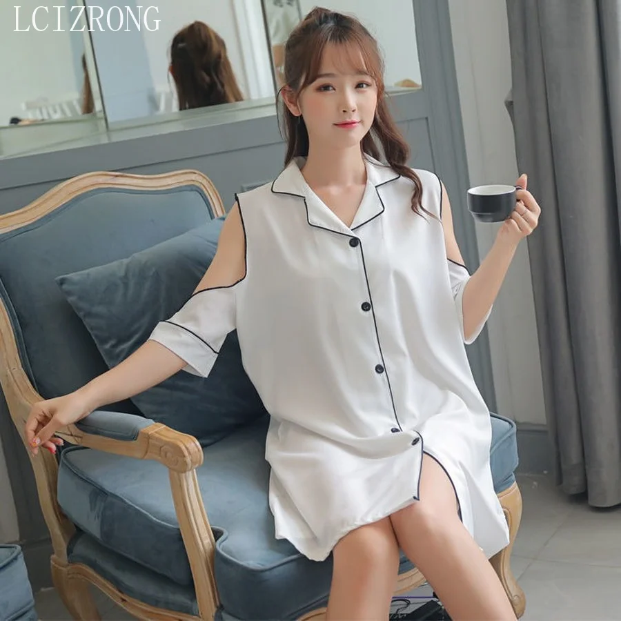 Fashion Summer Sexy Cold Shoulder Night Dress Women Cozy Cool Sleepwear Mini Dress Plus Size Lingere Nightgown Female
Fashion Summer Sexy Cold Shoulder Night Dress Women Cozy Cool Sleepwear Mini Dress Plus Size Lingere Nightgown Female