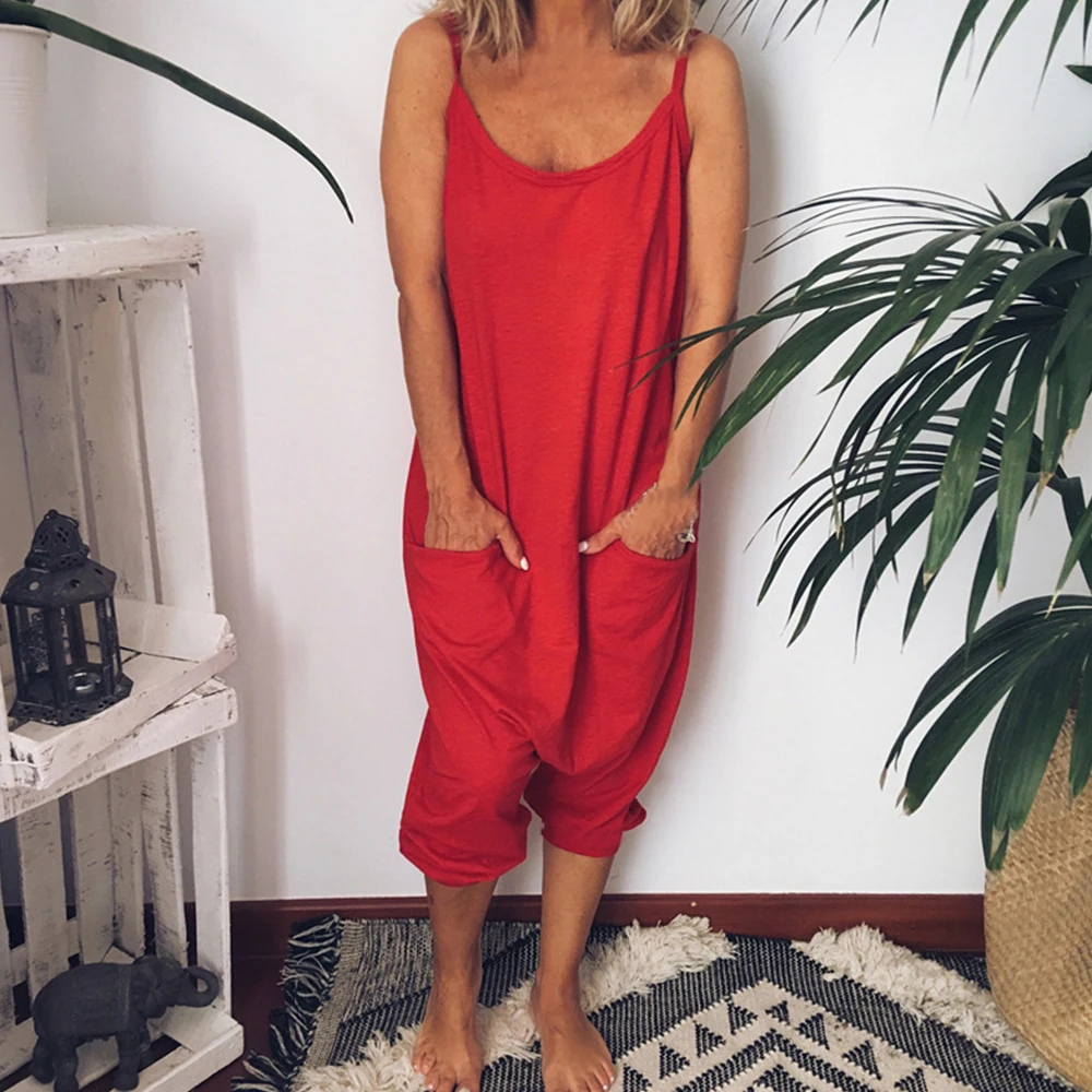 Casual Loose Solid Strap Jumpsuit Sexy Sleeveless Pocket Women Summer Korean Style Rompers Fashion New Playsuits Bodysuit
Casual Loose Solid Strap Jumpsuit Sexy Sleeveless Pocket Women Summer Korean Style Rompers Fashion New Playsuits Bodysuit