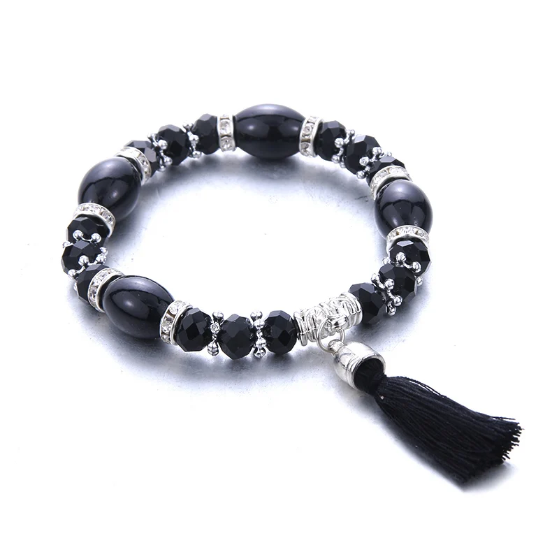 Романтичный винтажный черный браслет из бисера ювелирные изделия натурального