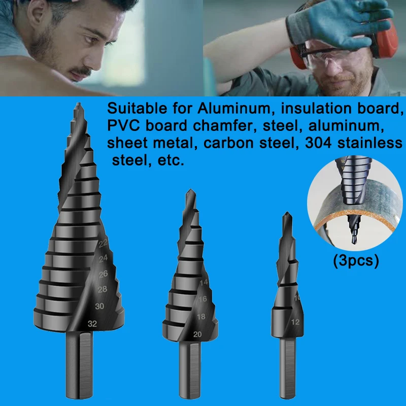 3pcs High-speed Steel Nitrided Spiral Pagoda Drill Bit Triangular Shank Step Drill Bit Set for Taper Hole Woodworking Tools
3pcs High-speed Steel Nitrided Spiral Pagoda Drill Bit Triangular Shank Step Drill Bit Set for Taper Hole Woodworking Tools