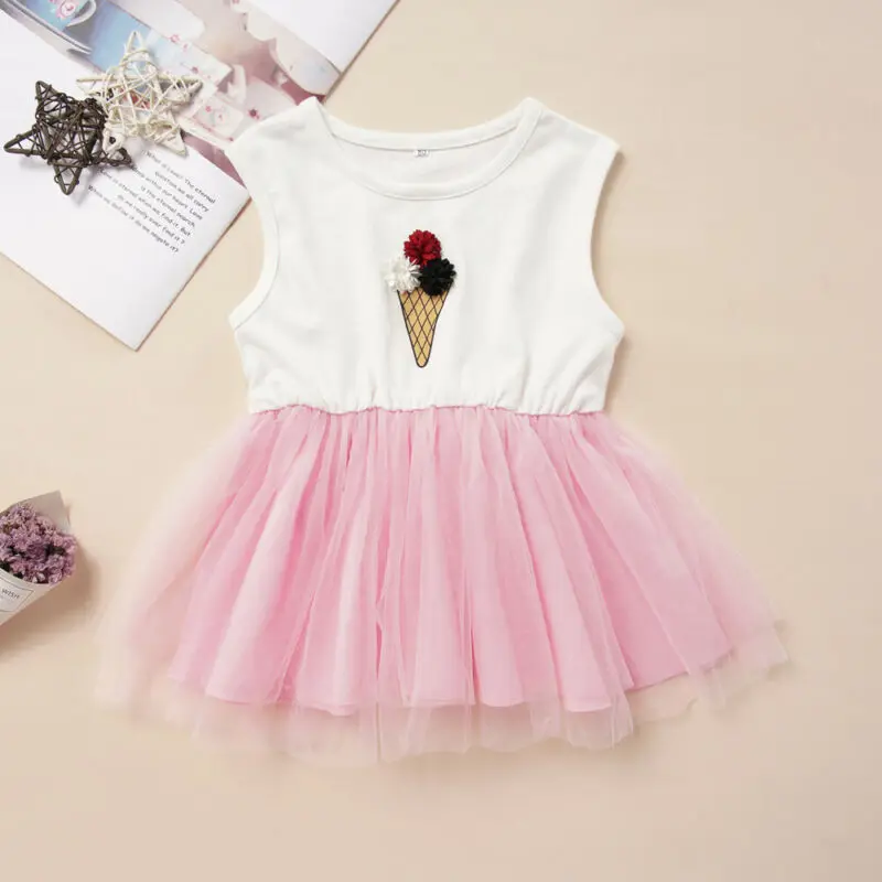 2020 платье с мороженым для новорожденных девочек Сетчатое платье-пачка принцессы