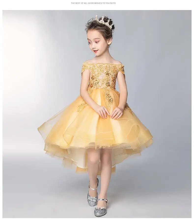 High Quality Flower Appliques Off Shoulder Ball Gowns Sequins Trailing Pageant First Communion girls formal wedding party dress
High Quality Flower Appliques Off Shoulder Ball Gowns Sequins Trailing Pageant First Communion girls formal wedding party dress
