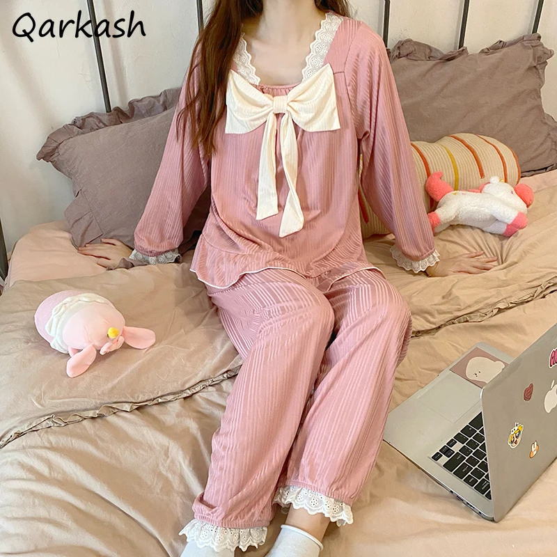 

Pajama Sets Women Bow Girls Sweet Simple Soft Tender Stylish Lace Lovely Home Daily Popular Nightwear Teens Aesthetic Ulzzang