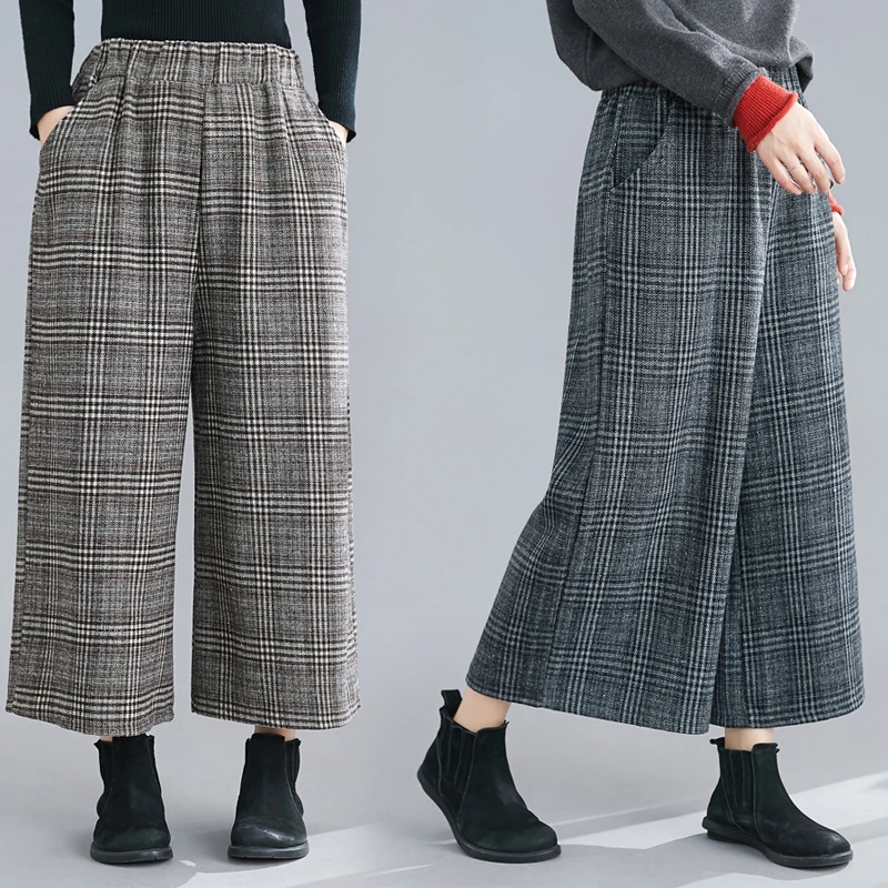 Autumn Winter Women Pants Vintage Plaid Wide Leg Straight Elastic Waist Versatile Thicken Tweed Female Casual Cropped Trousers
Autumn Winter Women Pants Vintage Plaid Wide Leg Straight Elastic Waist Versatile Thicken Tweed Female Casual Cropped Trousers