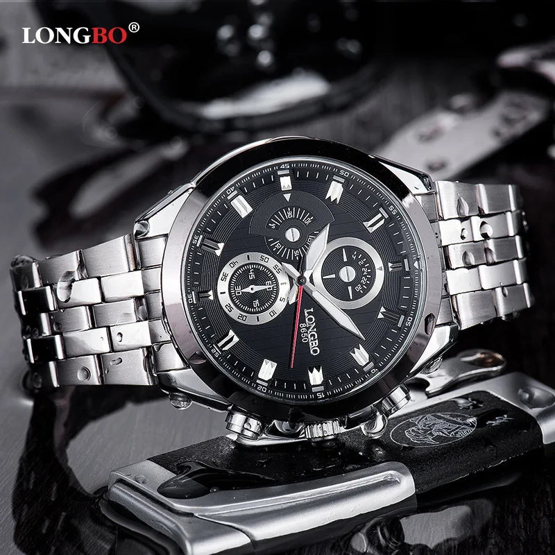 Longbo genuine high grade three eye six needle steel belt sports leisure fashion quartz men's watch 8650
Longbo genuine high grade three eye six needle steel belt sports leisure fashion quartz men's watch 8650