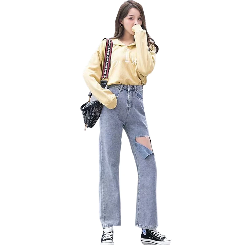 Factory Sale Women Boyfriend Wide Leg Jeans Cotton Spring Autumn Streetwear Loose Ripped High Waist Denim Jeans Womens
Factory Sale Women Boyfriend Wide Leg Jeans Cotton Spring Autumn Streetwear Loose Ripped High Waist Denim Jeans Womens