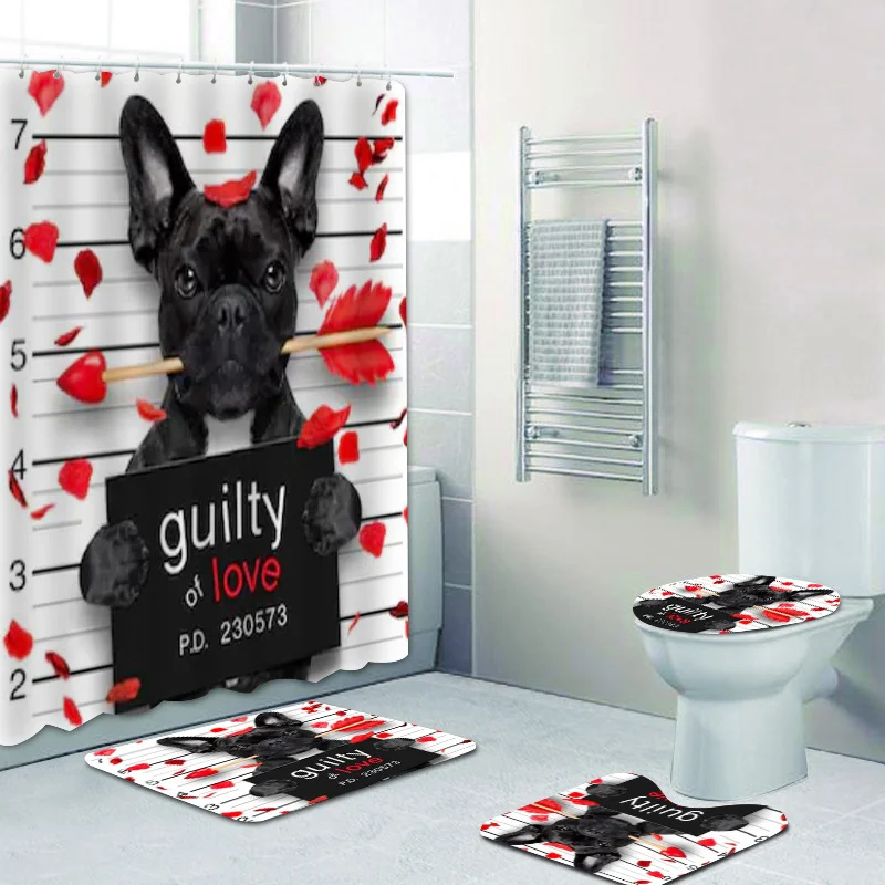 Funny Valentine French Bulldog Shower Curtain Set Guilty of Love Bad Dog Puppy Bathroom Curtain Bath Mats Police Mugshot Decor
Funny Valentine French Bulldog Shower Curtain Set Guilty of Love Bad Dog Puppy Bathroom Curtain Bath Mats Police Mugshot Decor