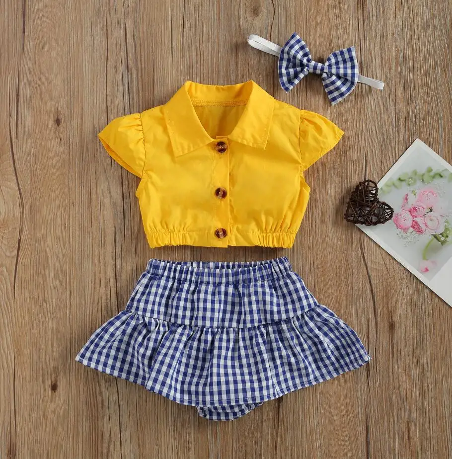 Newborn Baby Summer Set Baby's Lapel Solid Color Shirt Tops Plaid Skirt Shorts Hairband Infants Toddler Girls Baby's Sets
Newborn Baby Summer Set Baby's Lapel Solid Color Shirt Tops Plaid Skirt Shorts Hairband Infants Toddler Girls Baby's Sets