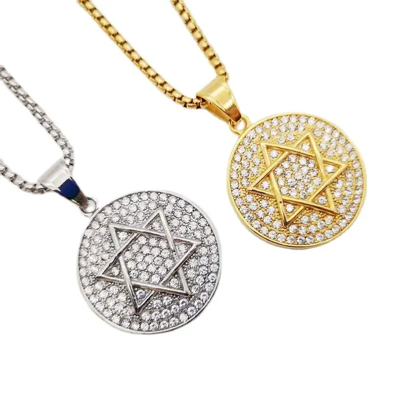 2021 AW Bling Bling Full Rhinestones Star of David Round Medal Pendant Necklace Stainless Steel Mens Hip Hop Rock Star Necklace
2021 AW Bling Bling Full Rhinestones Star of David Round Medal Pendant Necklace Stainless Steel Mens Hip Hop Rock Star Necklace