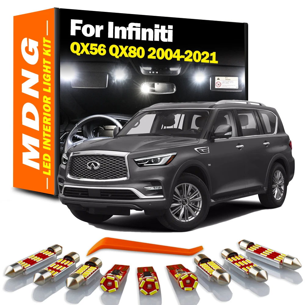 

MDNG Canbus No Error Car Bulbs LED Interior Light Kit For Infiniti QX56 QX80 2004-2020 2021 Map Dome Trunk License Plate Lamp