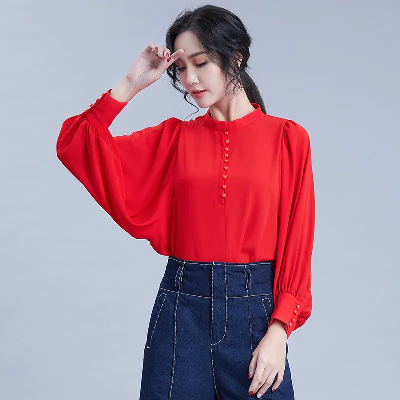 Spring Ladies Red Shirt Loose Multicolor Lantern Sleeve Stand Collar Women Cute Chiffon Office Blouse Girls Tops Large Size 2xl
Spring Ladies Red Shirt Loose Multicolor Lantern Sleeve Stand Collar Women Cute Chiffon Office Blouse Girls Tops Large Size 2xl