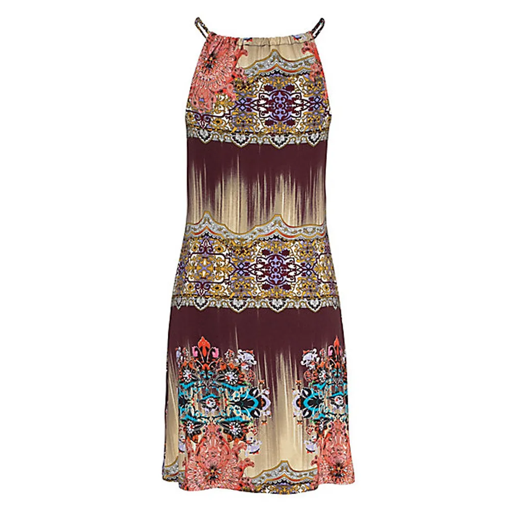 Women's open back suspender retro printed sleeveless casual dress high waist summer beach decoration Mini Dress
Women's open back suspender retro printed sleeveless casual dress high waist summer beach decoration Mini Dress