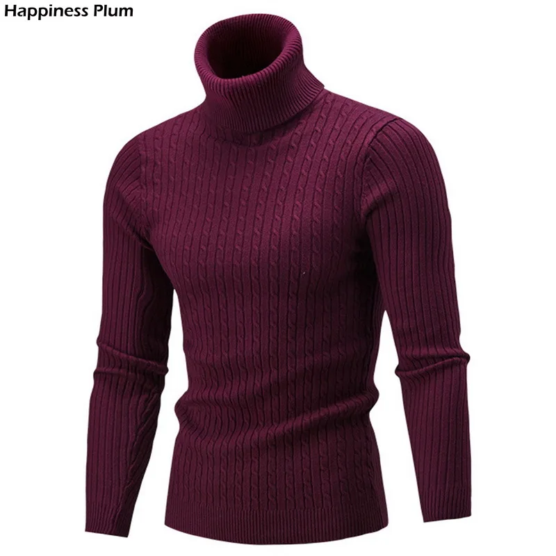 

Men Winter Turtle Neck Long Sleeve Thick Warm Sweater Slim Pullover Twist Knitwear Men Clothing