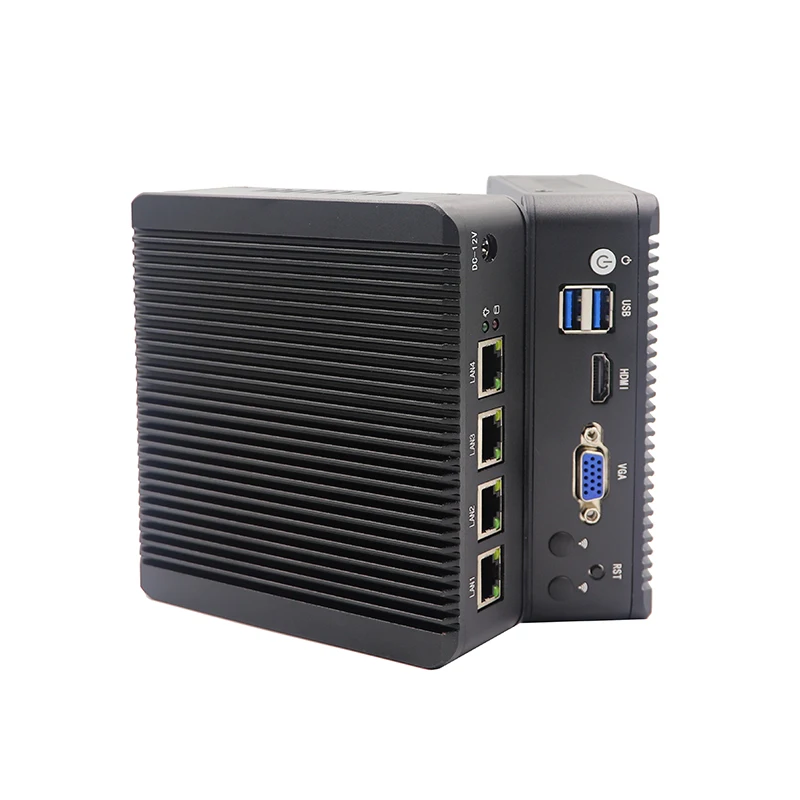 Fanless Soft Router Intel Celeron J3455 Quad Core Mini PC with VGA HD-MI 4 intel Gigabit LAN for pfSense firewall AES-NI
Fanless Soft Router Intel Celeron J3455 Quad Core Mini PC with VGA HD-MI 4 intel Gigabit LAN for pfSense firewall AES-NI