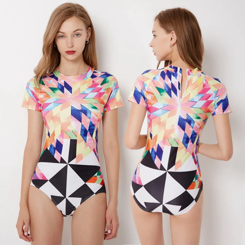 Womens Zip Front Printed Half Sleeve/Short Sleeve UV Protection One Piece Swimsuit New Arrival 2019
Womens Zip Front Printed Half Sleeve/Short Sleeve UV Protection One Piece Swimsuit New Arrival 2019