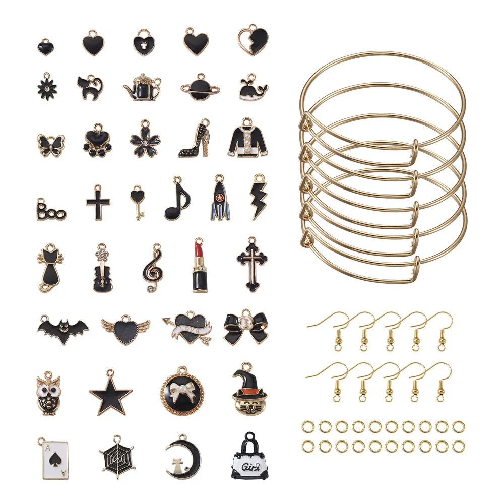 DIY Jewelry Set Kits with Brass Earring Hooks Adjustable Stainless Steel Bangles Making and Alloy Enamel Charms
DIY Jewelry Set Kits with Brass Earring Hooks Adjustable Stainless Steel Bangles Making and Alloy Enamel Charms