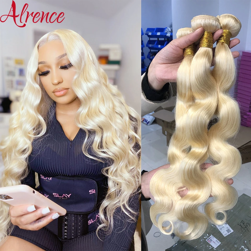 

30 32 Inch 613 Blonde Human Hair Weave Bundles Double Drawn Natural Bonde Body Wave Weft Long Brazilian Remy Raw Alrence Hair
