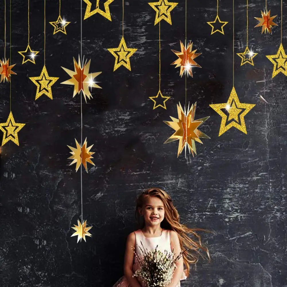 New Year Christmas Party Glitter Paper Gold Hollow 3D Star Banners Star String Chain Garlands Paper Birthday Party Hanging Walls
New Year Christmas Party Glitter Paper Gold Hollow 3D Star Banners Star String Chain Garlands Paper Birthday Party Hanging Walls
