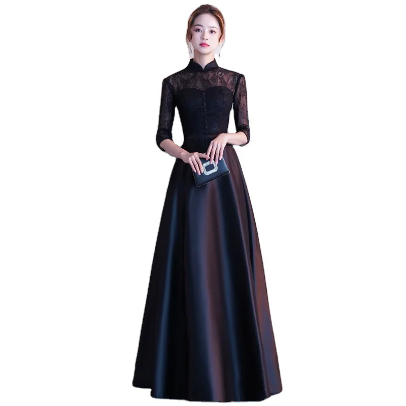 Classical Women Vintage Button Cheongsam Skirt Hollow Out Lace Flower Evening Dress Elegant Satin Long Qipao Dresses Vestidos 
Classical Women Vintage Button Cheongsam Skirt Hollow Out Lace Flower Evening Dress Elegant Satin Long Qipao Dresses Vestidos