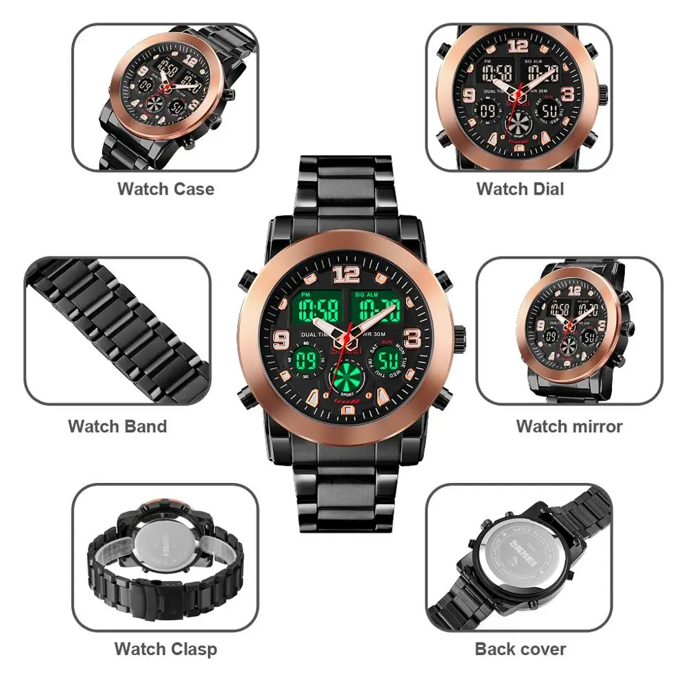 

SKMEI 1642 Business Men Digital Watch Multifunction Stopwatch Alarm 3 Time Waterproof Male Outdoor Sport Clock Reloj Hombre