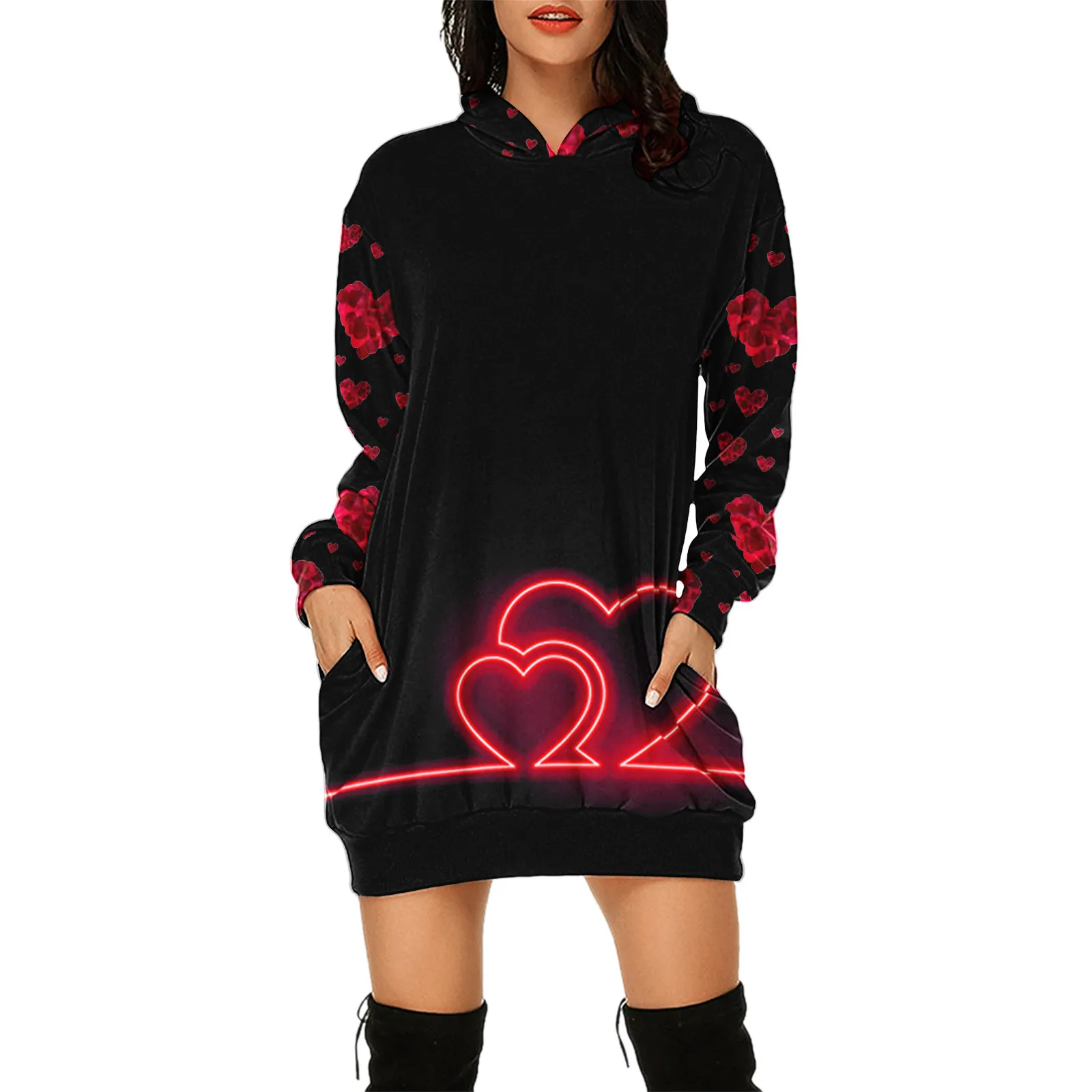 Повседневные Модные платья с капюшоном женское платье с принтом на День святого Валентина сумка с карманами на бедрах толстовка с длинными ... 
Повседневные Модные платья с капюшоном женское платье с принтом на День святого Валентина сумка с карманами на бедрах толстовка с длинными ...