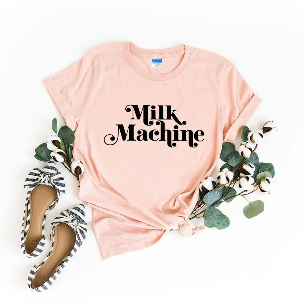 

Milk Machine TShirt Breastfeeding Mom Tops Women 2021 Fashion Newly Mom To Be Shirt Plus Size Promoted Mom Blouses Casual Loose