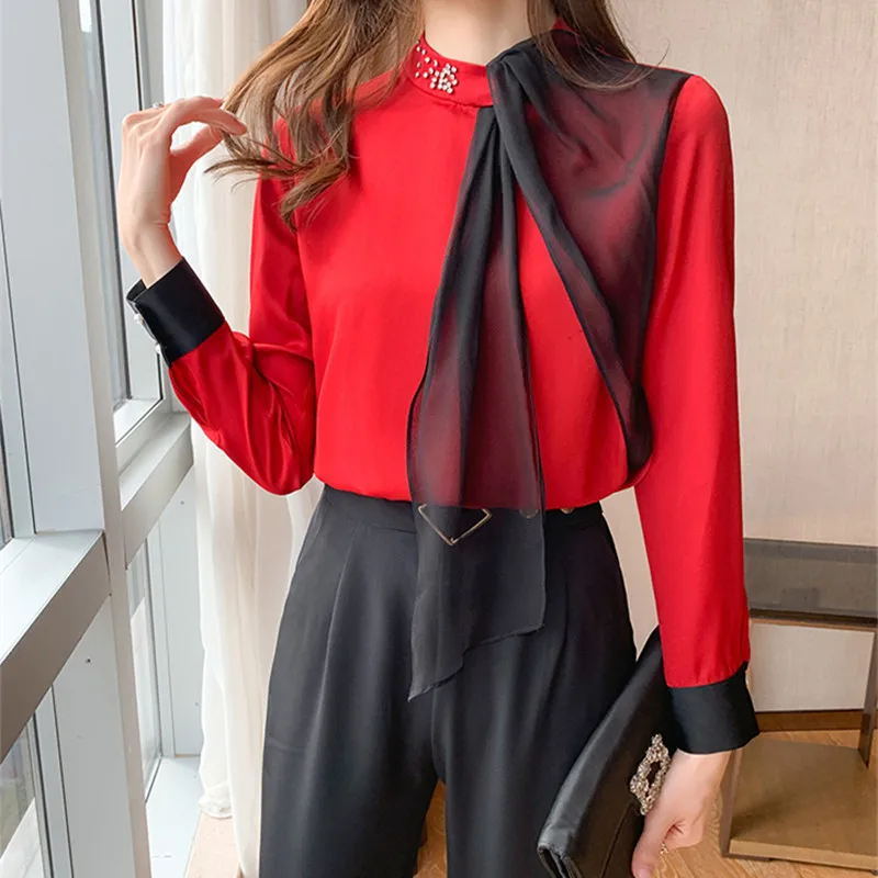 Korean Silk Blouse Women Satin Shirts Woman Lace Patchwork Shirt Women Long Sleeve Blouse Tops Plus Size Woman Beading Shirt Top
Korean Silk Blouse Women Satin Shirts Woman Lace Patchwork Shirt Women Long Sleeve Blouse Tops Plus Size Woman Beading Shirt Top
