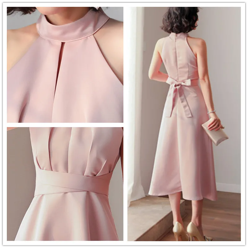 Solid A-Line Banquet Dresses For Women CR349 Halter Sleeveless Evening Dress Ruched Tea-Length Vestido De Gala Pink Formal Gown
Solid A-Line Banquet Dresses For Women CR349 Halter Sleeveless Evening Dress Ruched Tea-Length Vestido De Gala Pink Formal Gown