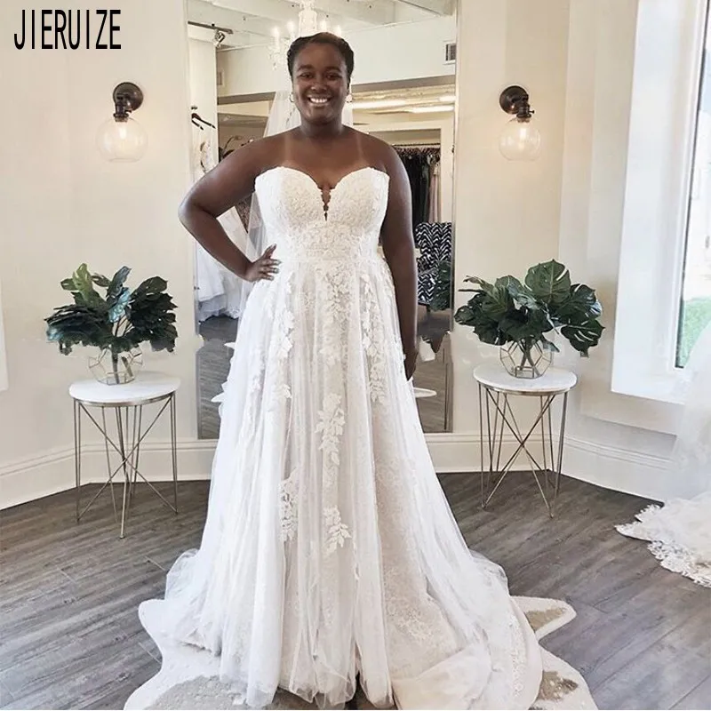 JIERUIZE White Lace Plus Size Wedding Dresses Sleeveless Sweetheart Bridal Gowns Lace Up Back Wedding Gowns Robe de mariée
JIERUIZE White Lace Plus Size Wedding Dresses Sleeveless Sweetheart Bridal Gowns Lace Up Back Wedding Gowns Robe de mariée