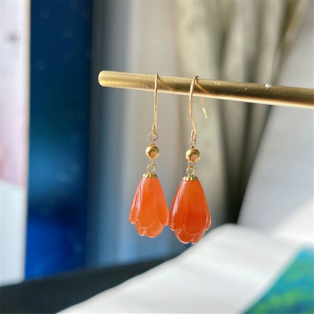 Wholesale Natural South Red Agate Earrings Women's Jewelry Orchid 18k Gold Inlay Pendientes Mujer Kolczyki Souvenirs Gifts
Wholesale Natural South Red Agate Earrings Women's Jewelry Orchid 18k Gold Inlay Pendientes Mujer Kolczyki Souvenirs Gifts