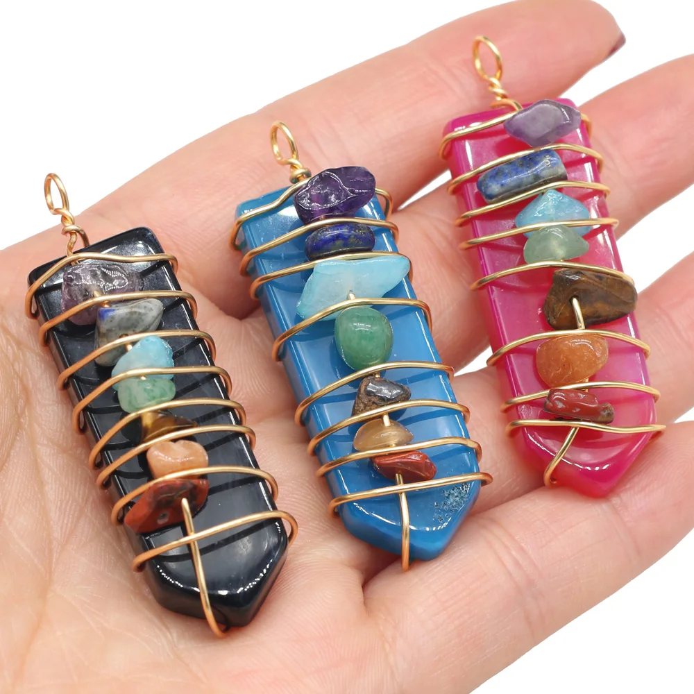 Natural Agts Pendant Crystal Column Metal Copper Wire Winding Seven Chakras Reiki Healing Pendant Charms for Necklace 18x60mm
Natural Agts Pendant Crystal Column Metal Copper Wire Winding Seven Chakras Reiki Healing Pendant Charms for Necklace 18x60mm