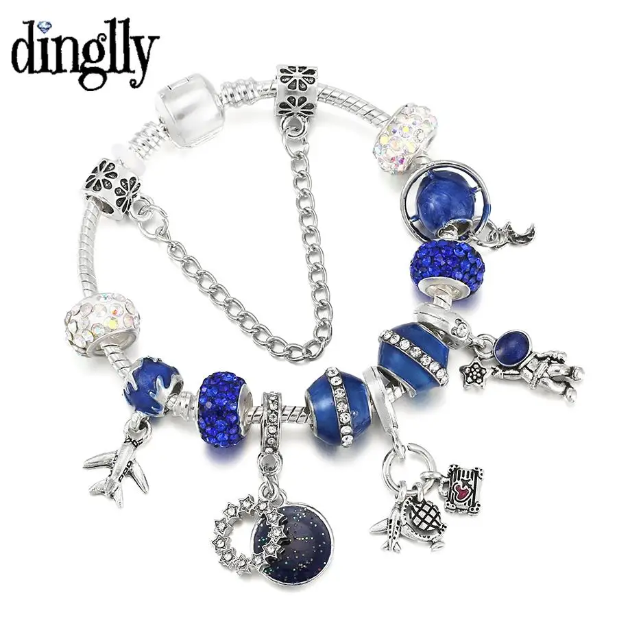 Dinglly New Blue Stars Airplane Astronaut Charm Bracelets For Women Planet Earth Moon Beaded Silver Color Bracelet Jewelry Gifts
Dinglly New Blue Stars Airplane Astronaut Charm Bracelets For Women Planet Earth Moon Beaded Silver Color Bracelet Jewelry Gifts