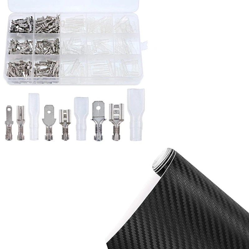 3D Carbon Fibre Adhesive Wrap with 315Pcs Quick Splice 2.8mm 4.8mm 6.3mm Male and Female Wire Spade Connector
3D Carbon Fibre Adhesive Wrap with 315Pcs Quick Splice 2.8mm 4.8mm 6.3mm Male and Female Wire Spade Connector