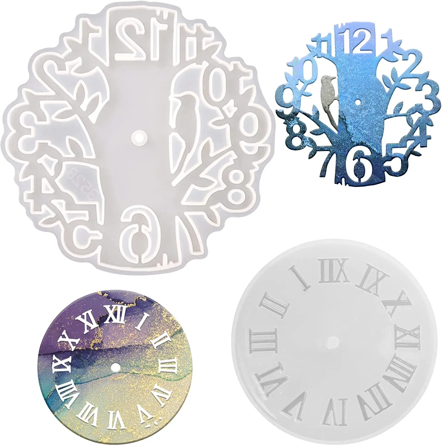 

2 Resin Silicone Clock Mold Roman Numeral Epoxy Woodpecker Clock Mold Set DIY Casting Gear Beginner Mold Home Decora Ornaments