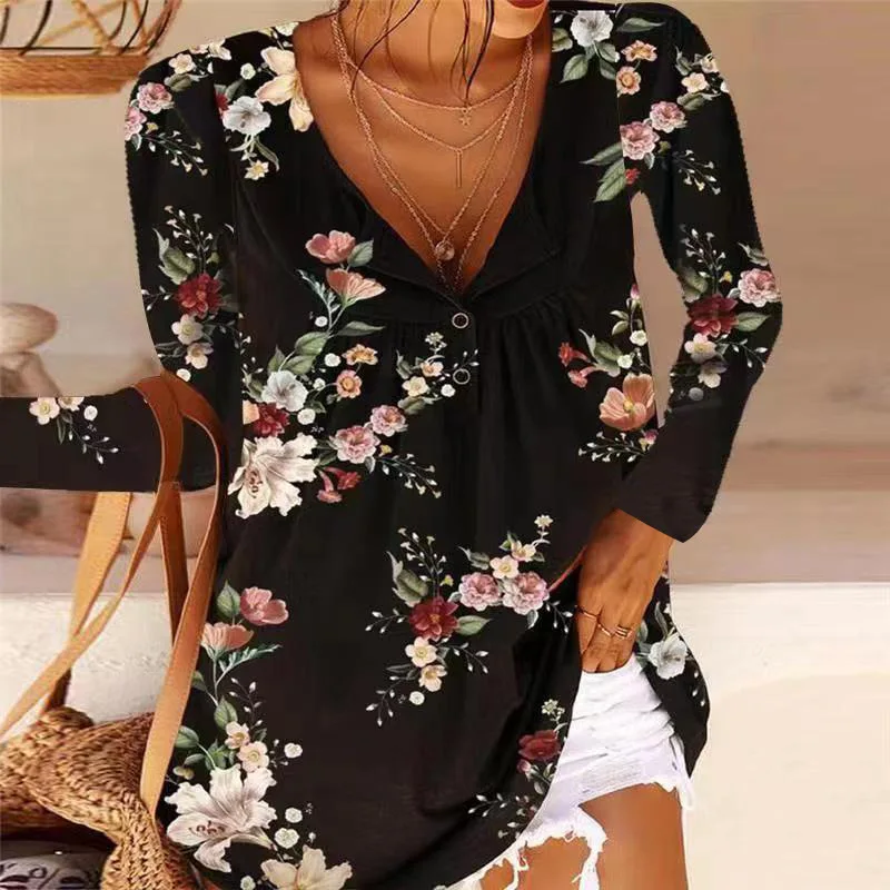2021 Autumn New Printed V-neck Button Women's T-shirt Long Sleeve Flowers Casual Loose Top Femmel T-shirt
2021 Autumn New Printed V-neck Button Women's T-shirt Long Sleeve Flowers Casual Loose Top Femmel T-shirt