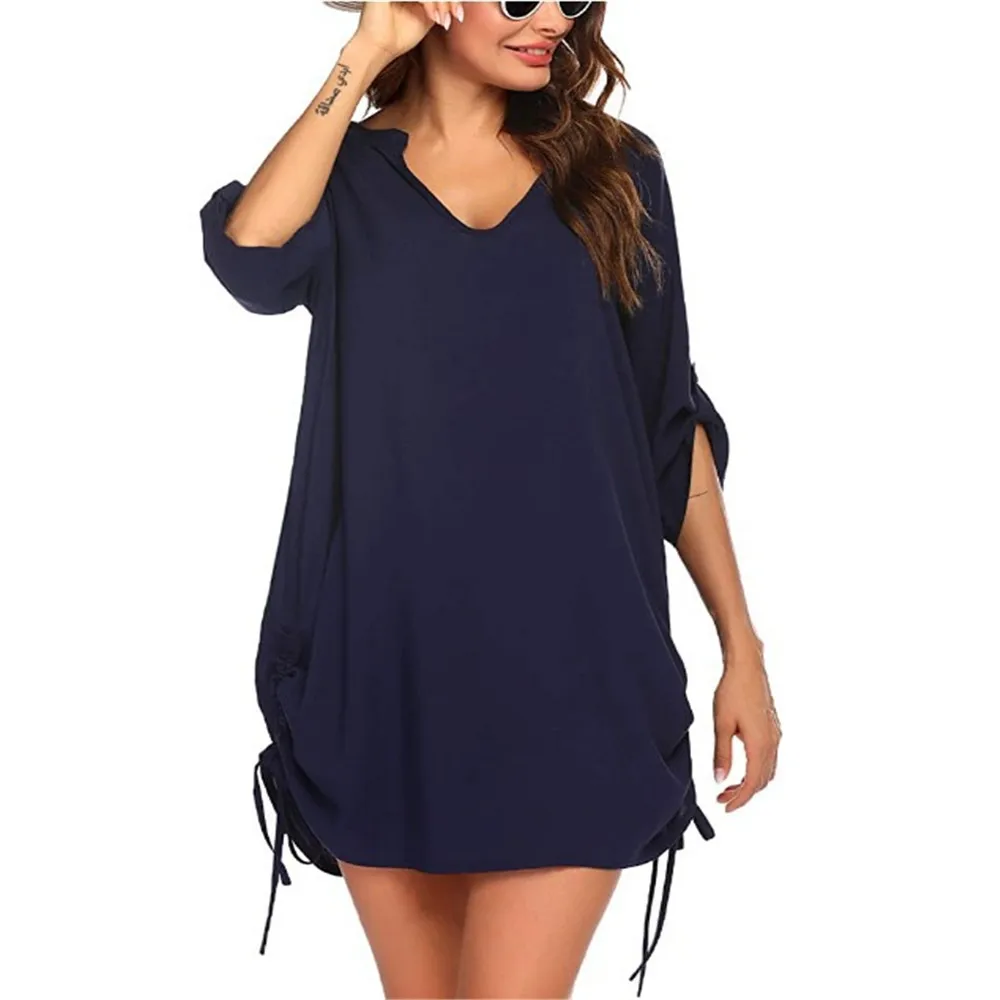 Beachwear Cover Ups Beach Shirts Pleated V Neck Loose Shirts Solid Women Long Sleeve Swimsuit Bikini Cover-ups 2021
Beachwear Cover Ups Beach Shirts Pleated V Neck Loose Shirts Solid Women Long Sleeve Swimsuit Bikini Cover-ups 2021