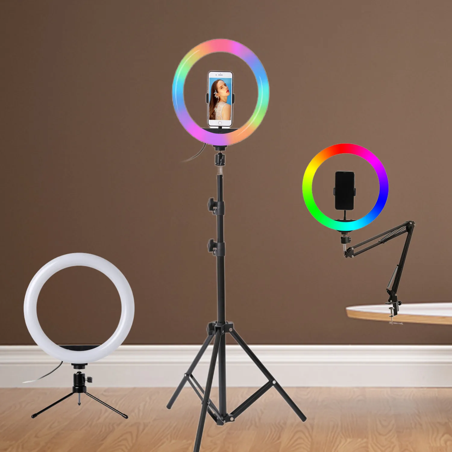 

Photo LED Selfie Fill Ring Lights 10inch Dimmable Camera Phone 26CM Ring Lamps With Stand Tripod For Makeup Video Live Studio