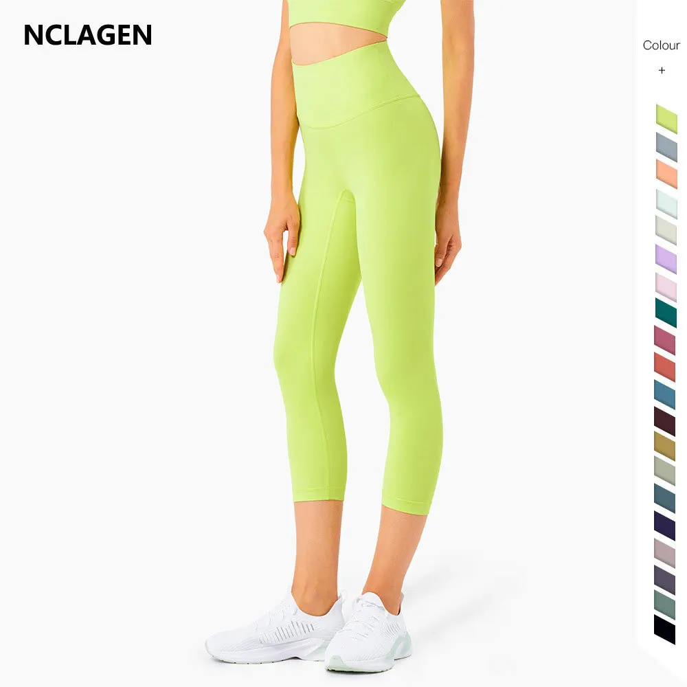 

NCLAGEN Yoga Pants High Waisted NO Front Seam Tights Women's Squat Proof Pocket Naked-feel Fitness Sports Leggings GYM Capri