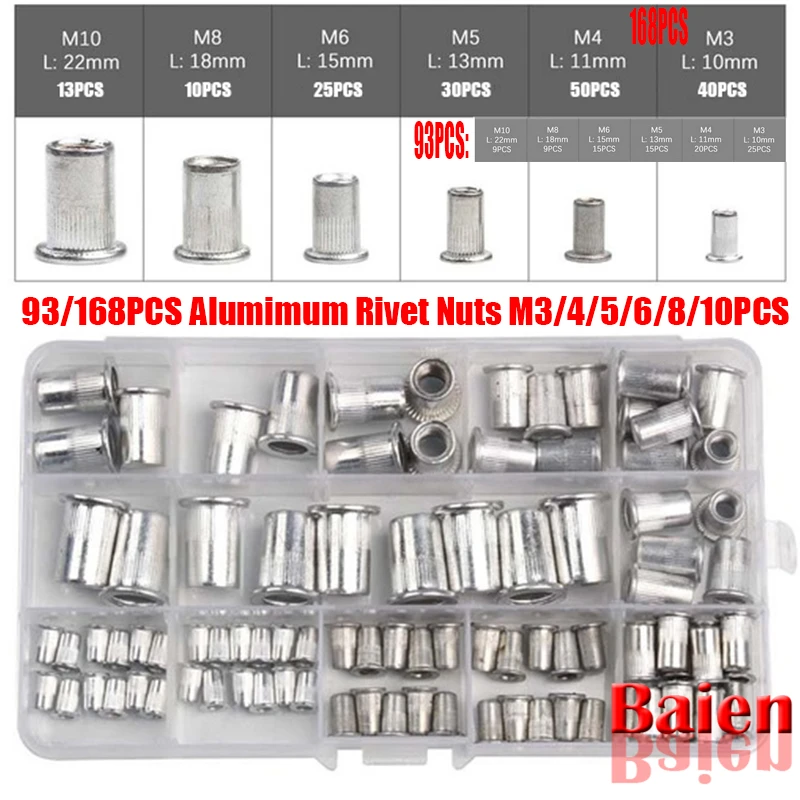 168PCS Alumimum Rivet Nuts M3/4/5/6/8/10PCS assortment assortment bolt lamp home improvement bolts and nuts
168PCS Alumimum Rivet Nuts M3/4/5/6/8/10PCS assortment assortment bolt lamp home improvement bolts and nuts
