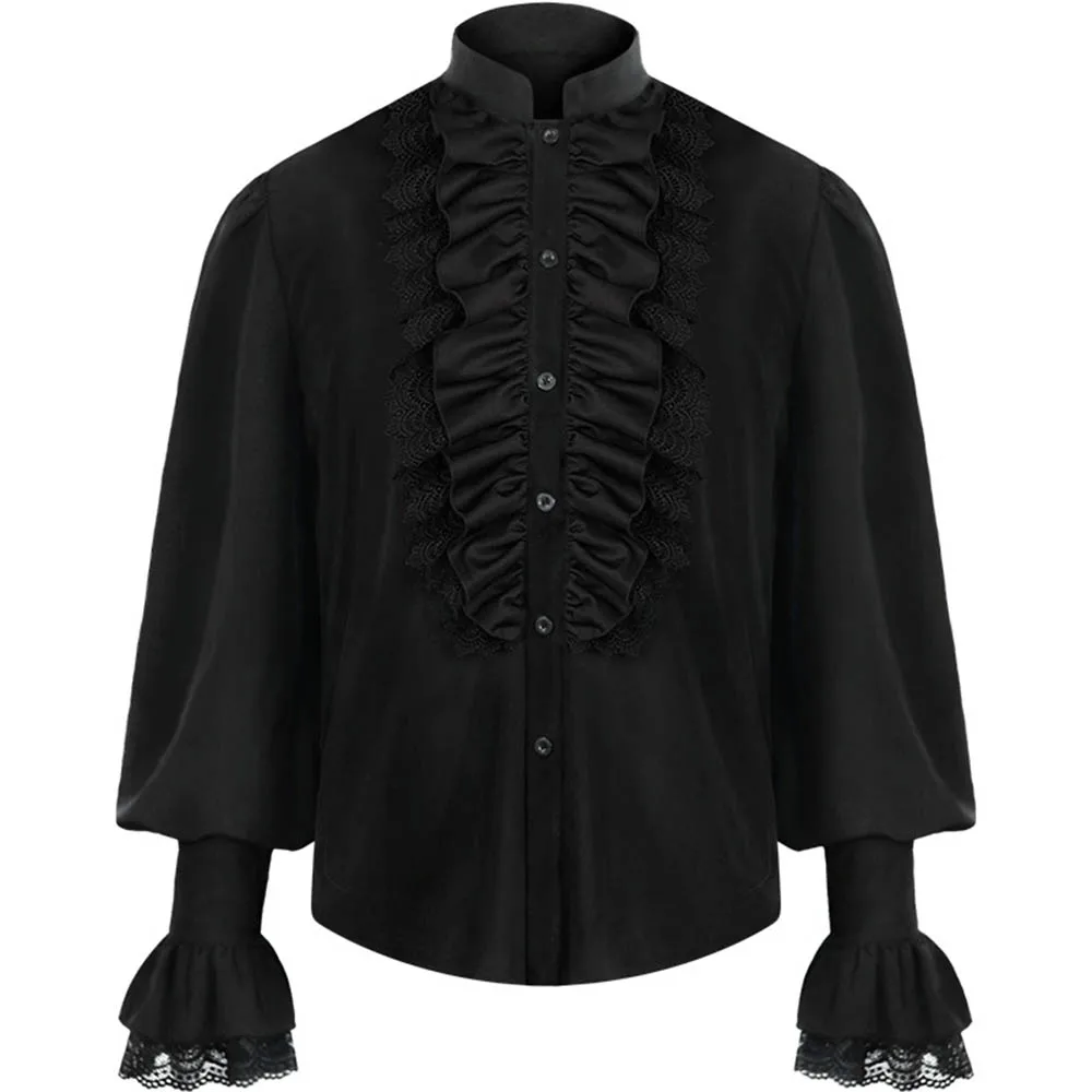 Punk Style Shirt Men Spring Autumn Fashion Temperament Hipster Designer Folds Lace Slimming Single-breasted Stand-up Collar 2021
Punk Style Shirt Men Spring Autumn Fashion Temperament Hipster Designer Folds Lace Slimming Single-breasted Stand-up Collar 2021