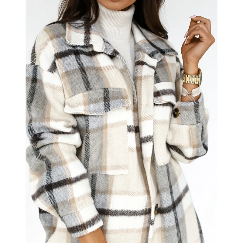 HEFLASHOR 2021 New Women Long Sleeve Woolen Coats Fashion Ladies Thick Plaid Coat Female Streetwear Girls Oversize Jacket Chic
HEFLASHOR 2021 New Women Long Sleeve Woolen Coats Fashion Ladies Thick Plaid Coat Female Streetwear Girls Oversize Jacket Chic