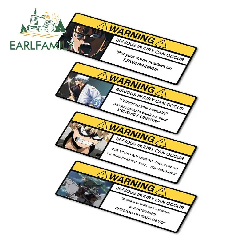 EARLFAMILY 13cm Driving Safety Warning Anime Car Stickers Vinyl Car Accessories Attack on Titan Decals Sun Visor VAN JDM Decor
EARLFAMILY 13cm Driving Safety Warning Anime Car Stickers Vinyl Car Accessories Attack on Titan Decals Sun Visor VAN JDM Decor