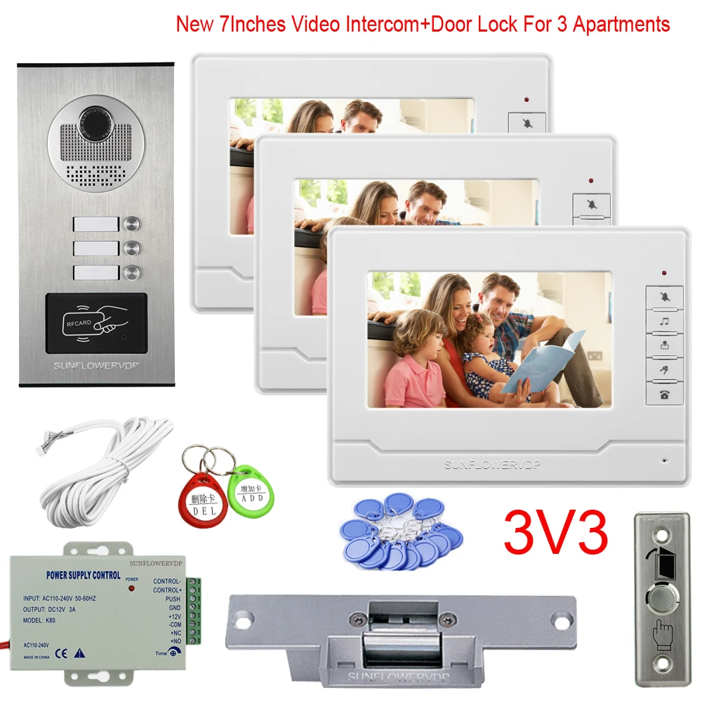 Мультиквартирный видеодомофон с Rfid-камерой, 2 до 6 кнопок, видеофон, 7-дюймовый монитор с электрическим дверным замком, видеоглазок
Мультиквартирный видеодомофон с Rfid-камерой, 2 до 6 кнопок, видеофон, 7-дюймовый монитор с электрическим дверным замком, видеоглазок