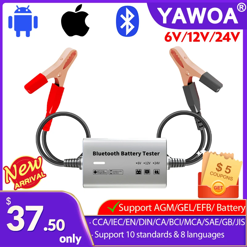 Battery tester YAWOA BM500 Kingbolen Wireless BT Test Tools AGM EFB GEL CCA 6V 12V 24V Car Truck Maintenance Polarity Protection
Battery tester YAWOA BM500 Kingbolen Wireless BT Test Tools AGM EFB GEL CCA 6V 12V 24V Car Truck Maintenance Polarity Protection