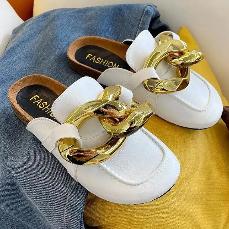 

Brand Design Women Slipper Fashion Big Gold Chain Sandals 2021 Ytmtloy Flat With House Zapatillas Mujer Casa Sapatos Femininos