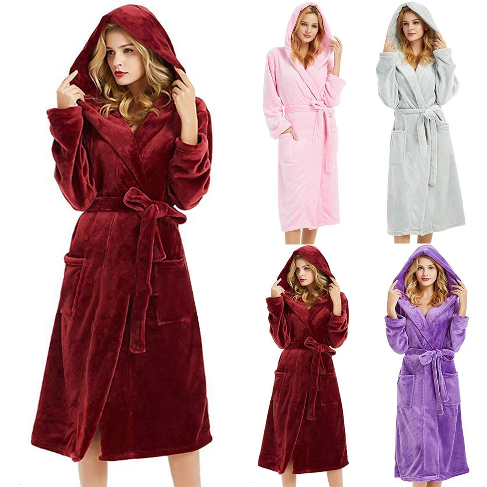 Women Winter Warm Bathrobe Plush Fleece Sashes Hooded Lengthened Sleepwear Solid Long Sleeve Home Clothes Peignoir Coat Femme
Women Winter Warm Bathrobe Plush Fleece Sashes Hooded Lengthened Sleepwear Solid Long Sleeve Home Clothes Peignoir Coat Femme